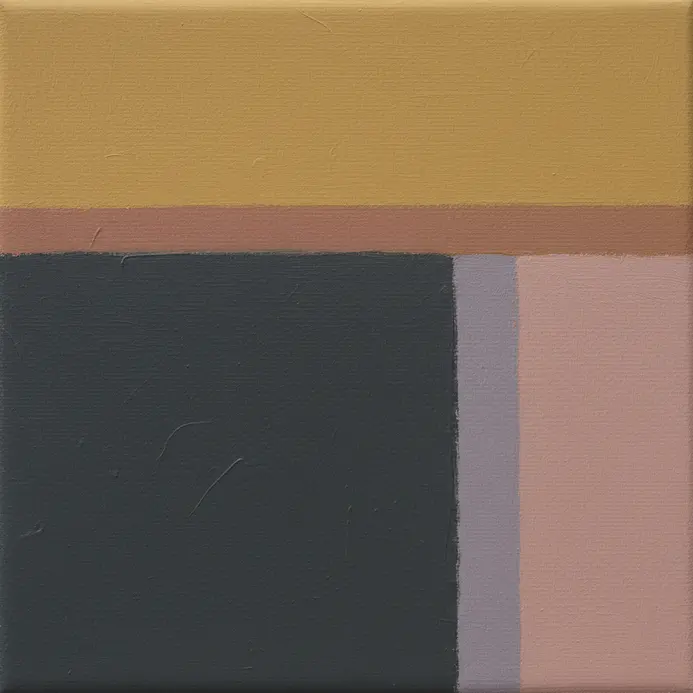 A painting where sections of unpainted, raw canvas are left visible.