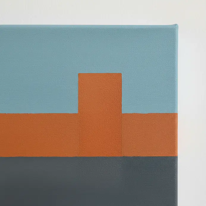 A triptych of similar minimalist paintings with slight variations in hue.