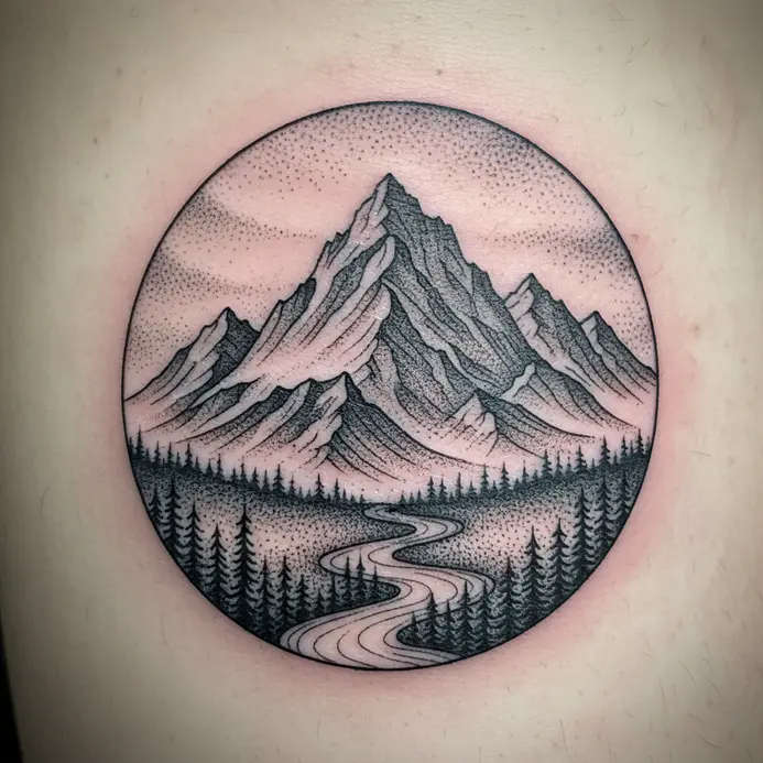 Side-by-side tattoo styles depicting sharp Himalayan peaks and rounded Appalachian ranges.