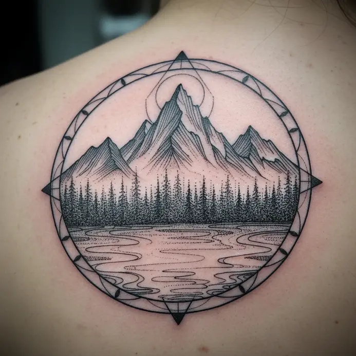 A detailed tattoo showcasing realistic granite rock texture and expert shading.