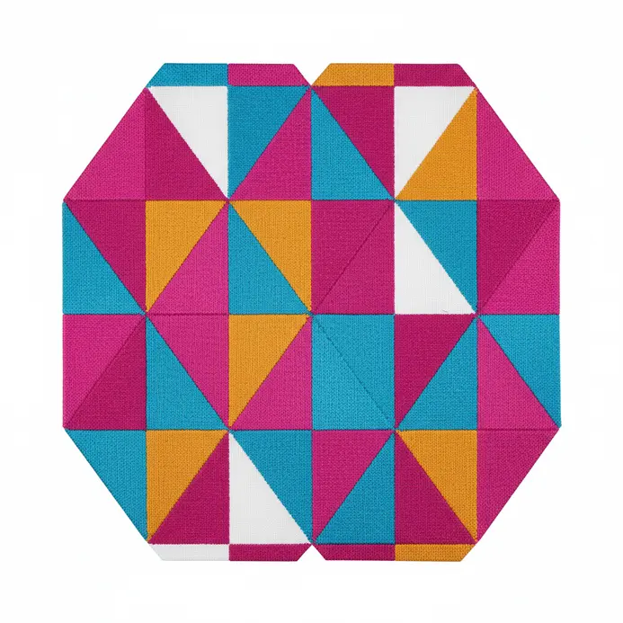 Geometric abstract embroidery with sharp colored shapes