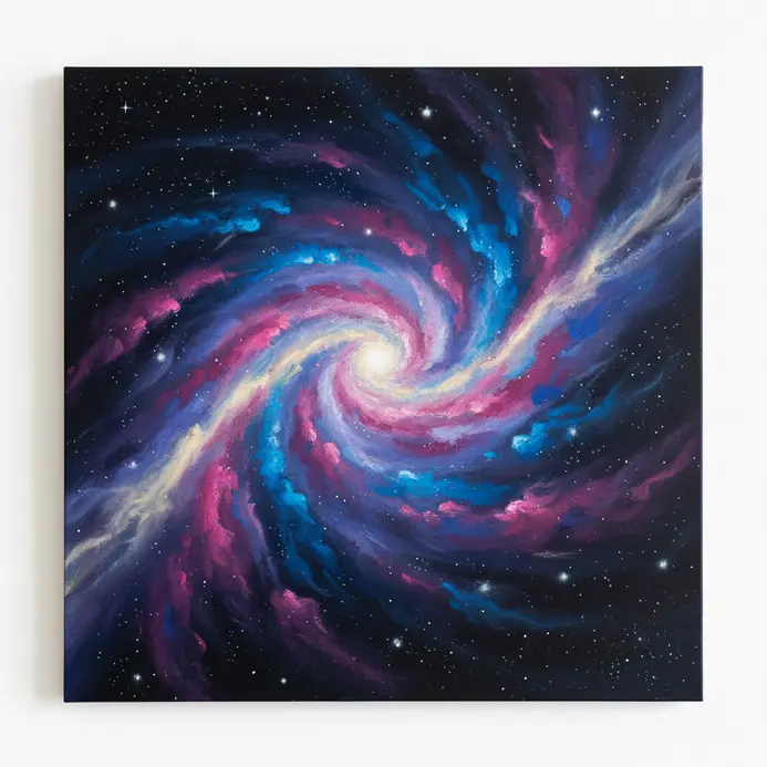 Starry night sky with a swirling galaxy blended smoothly in oil pastel