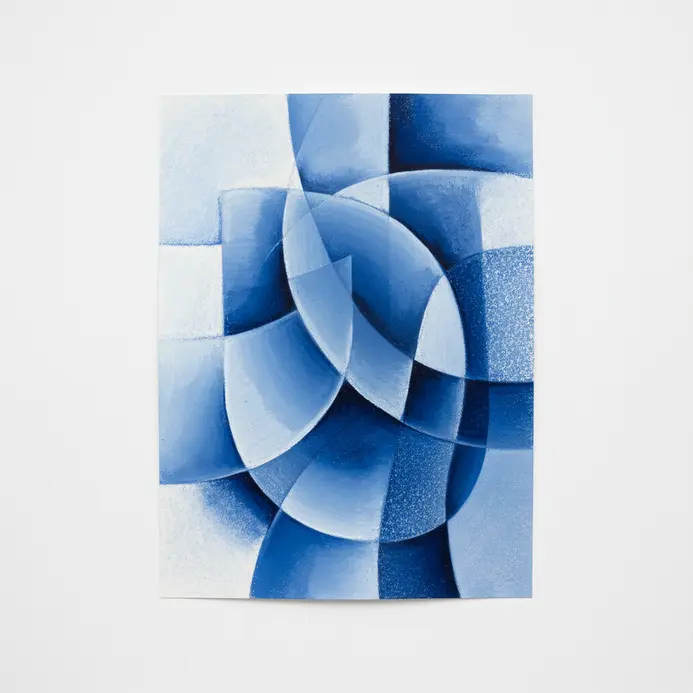 Monochromatic blue still life showing a full value range in oil pastel