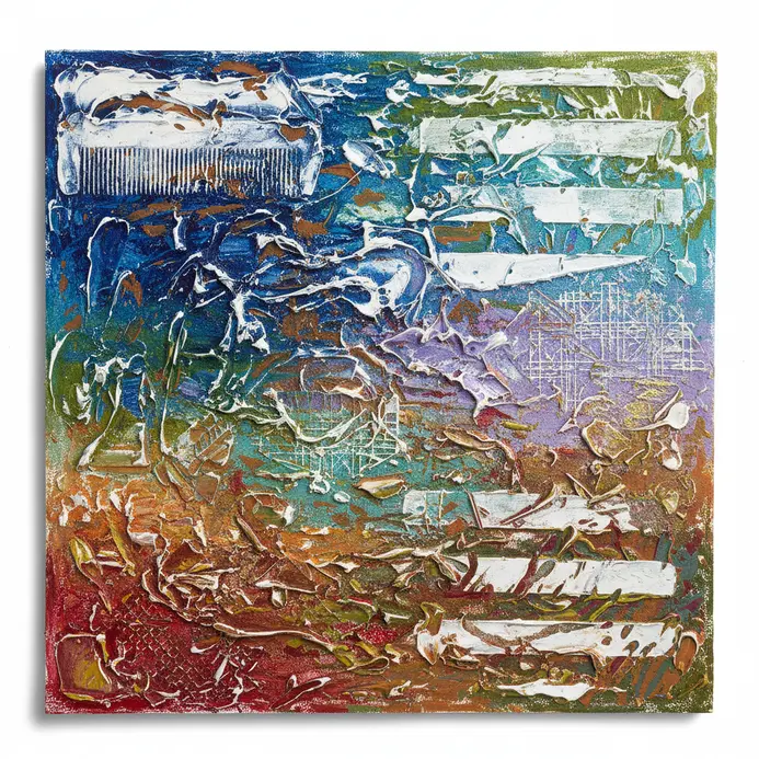 Abstract texture study created by scraping oil pastel with a comb