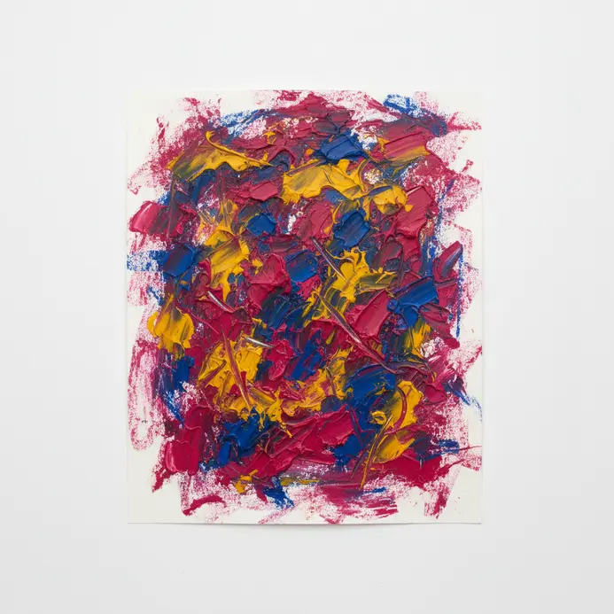 Abstract expressionist artwork with dynamic oil pastel lines and smudges