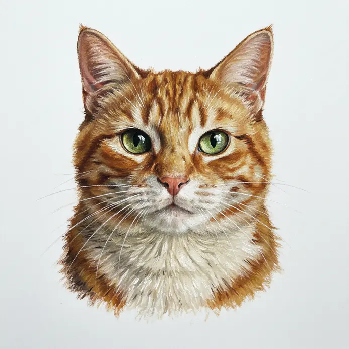 Detailed portrait of a cat face rendered with oil pastels