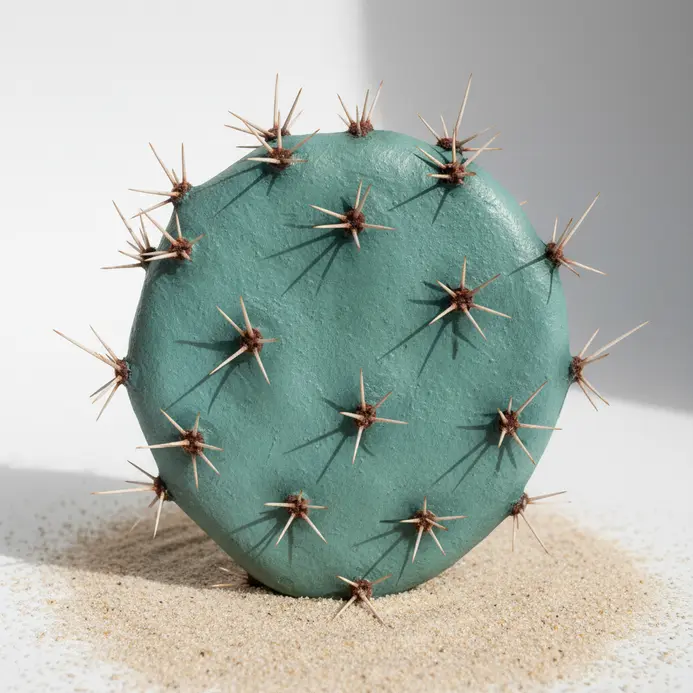 Life-sized paper mache cactus sculpture inspired by botanical forms