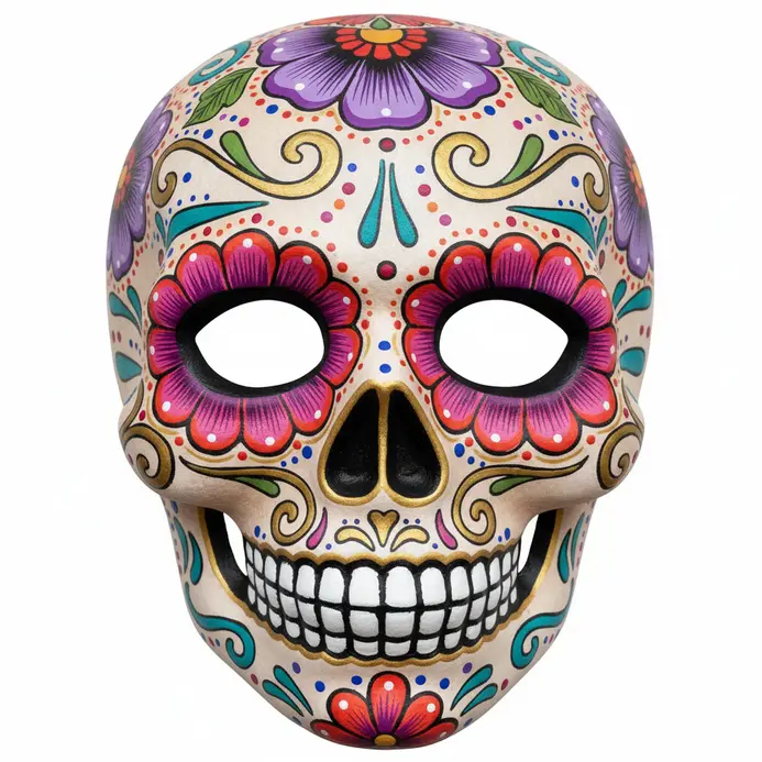 Traditional Day of the Dead style paper mache skull mask