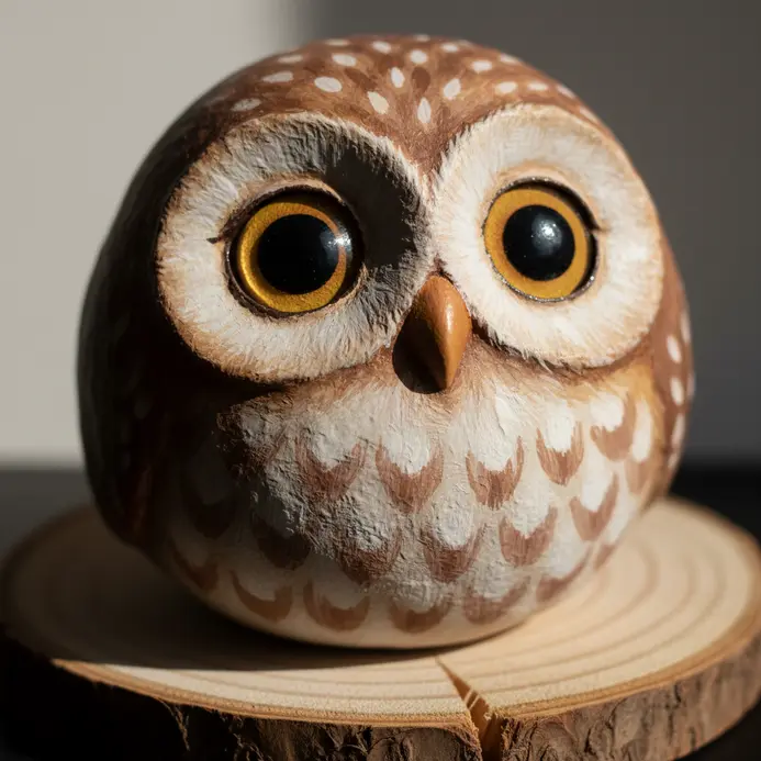 Beginner-friendly paper mache sculpture of a round owl