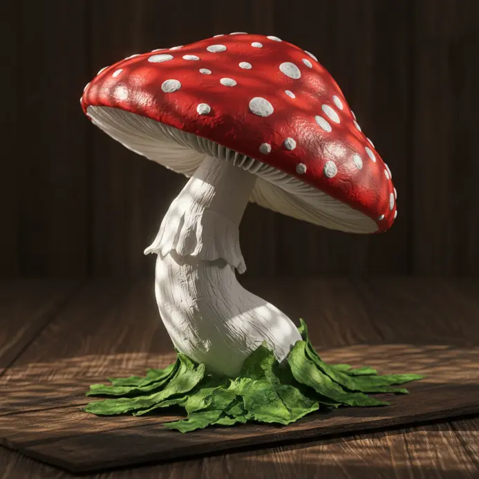 Fantasy forest diorama paper mache sculpture with strange mushrooms