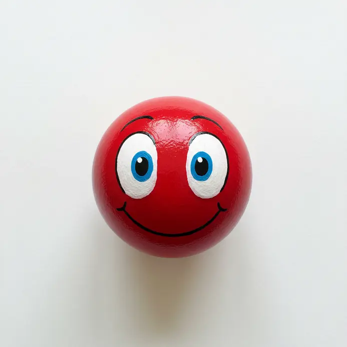 Whimsical paper mache cartoon character with large eyes and a smile