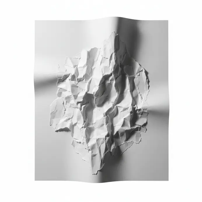 Highly textured abstract wall piece made from manipulated white paper