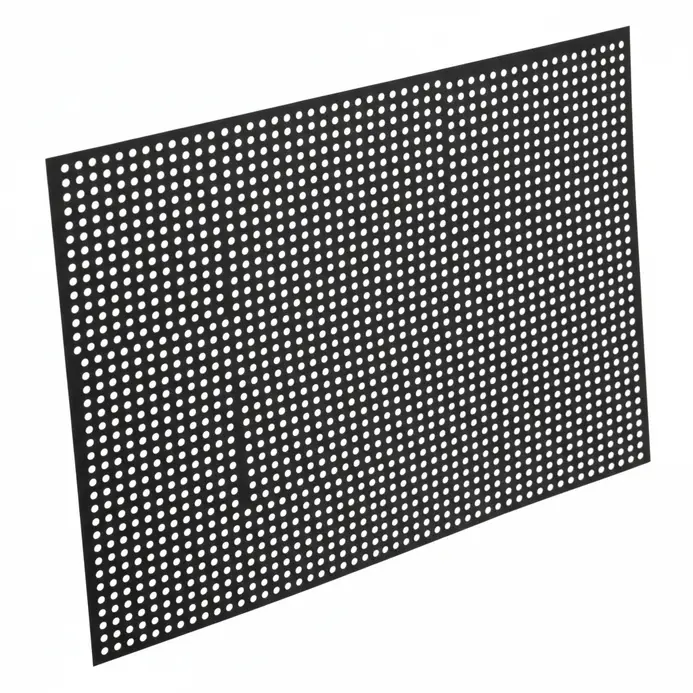 Detailed pattern of small circles punched into a large sheet of black paper
