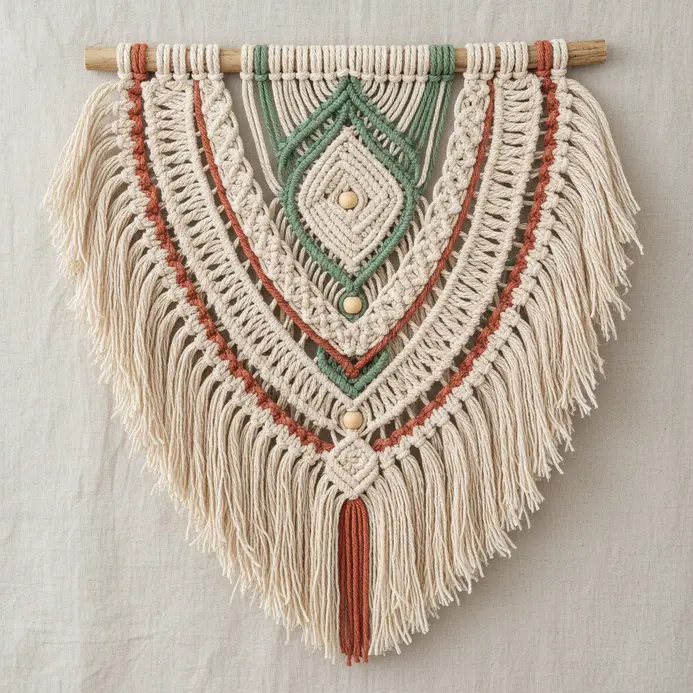 Bohemian inspired wall hanging made from braided and woven paper fibers
