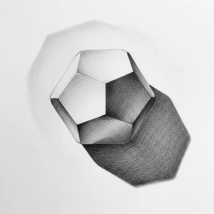 A geometric form with complex intersecting cast shadows from multiple directions