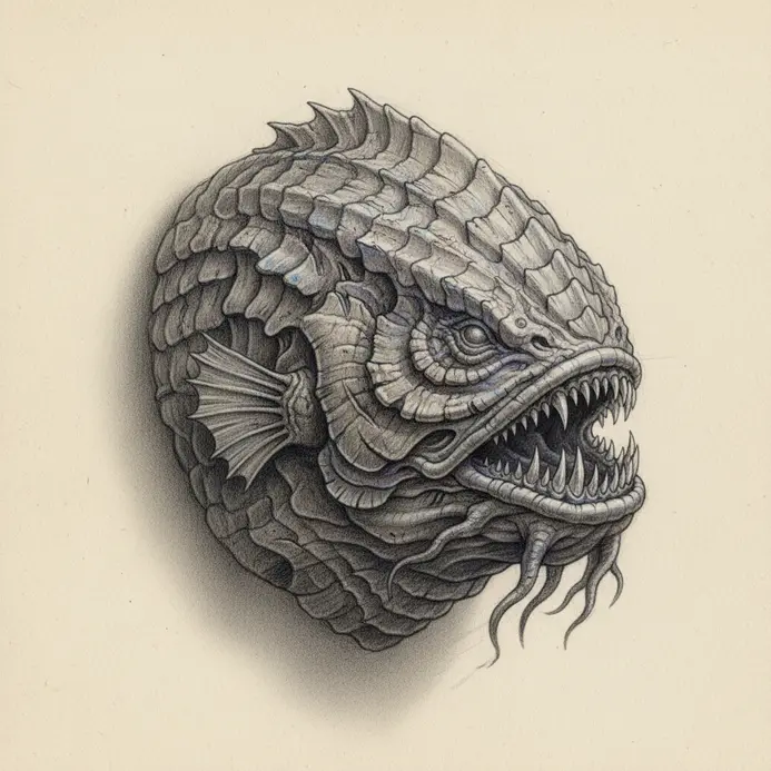 A realistic 3D pencil drawing of a reptile with detailed scales and texture