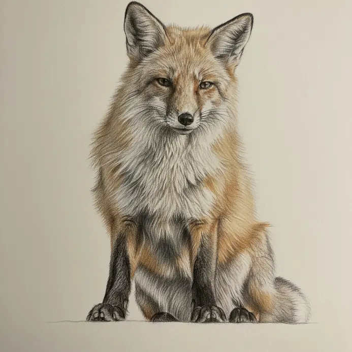 Low-angle wildlife pencil drawing showing fur from a ground-level perspective