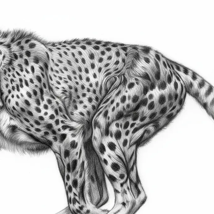 Athletic animal pencil drawing emphasizing muscle definition with shading