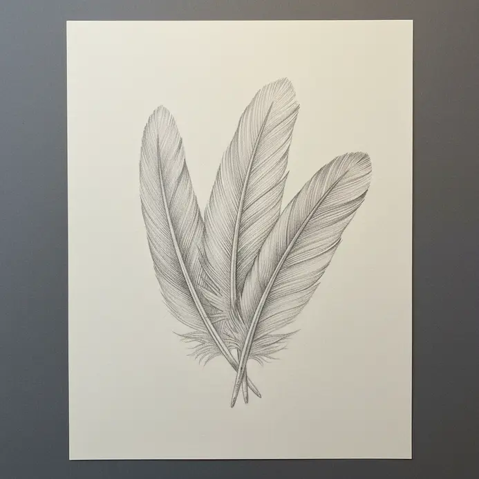 Detailed bird feather study with directional pencil strokes and layered texture