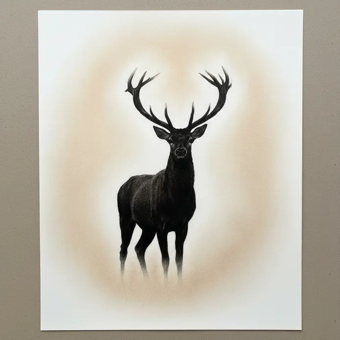 Backlit animal silhouette pencil drawing with dramatic tonal contrast