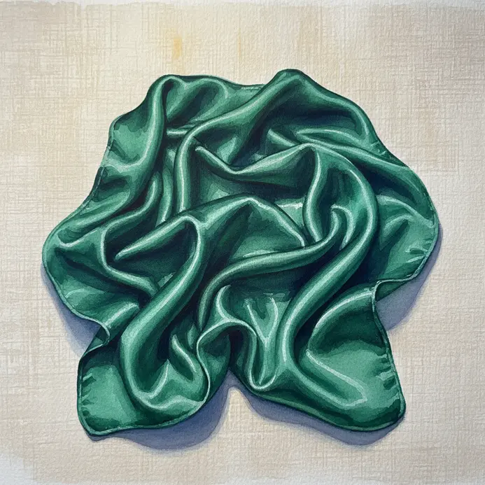 Realistic watercolor of folded silk fabric with soft highlights deep shadows and crisp folds