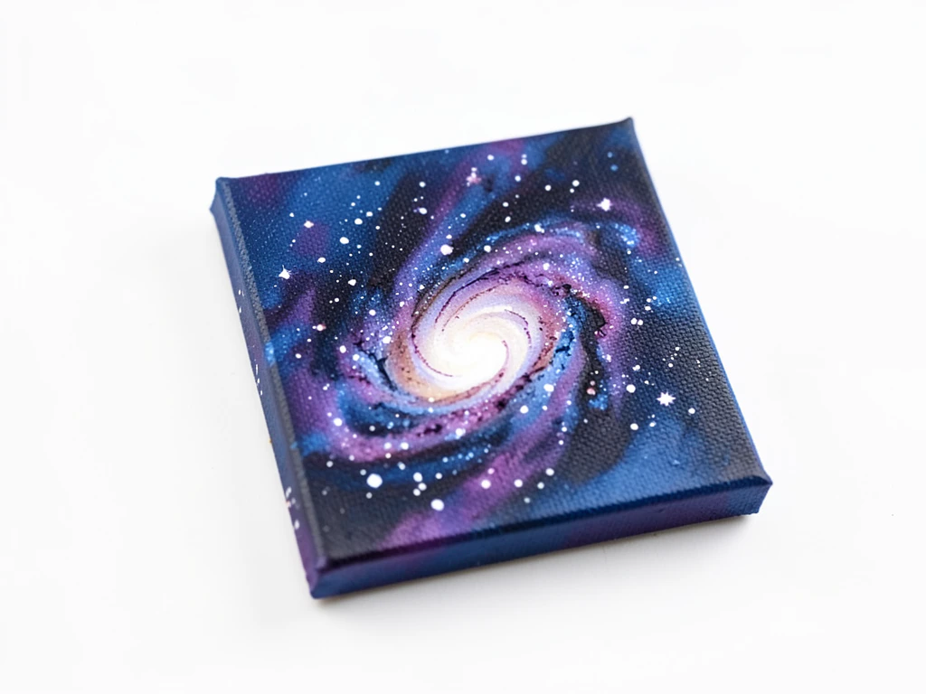 Galaxy painting with splattered white stars on dark blue and purple acrylic background