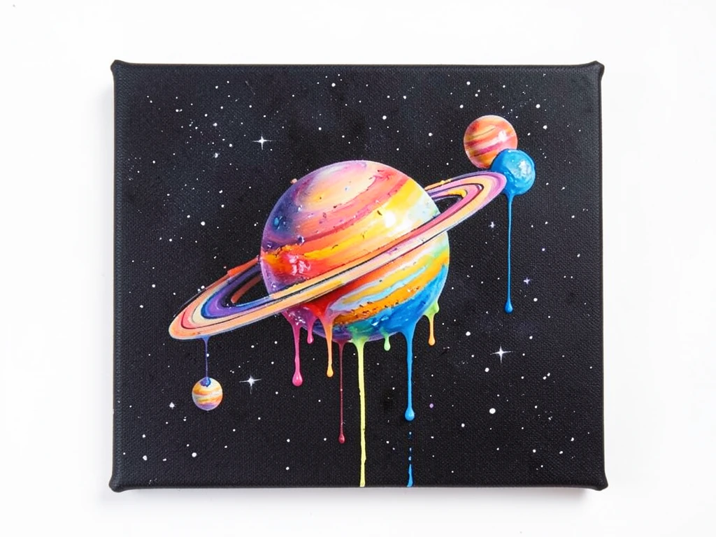 Space scene with drip-effect planets created using cotton swabs