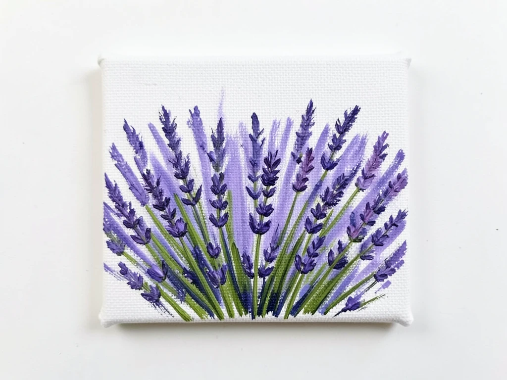 Lavender fields created with dry brush technique showing texture