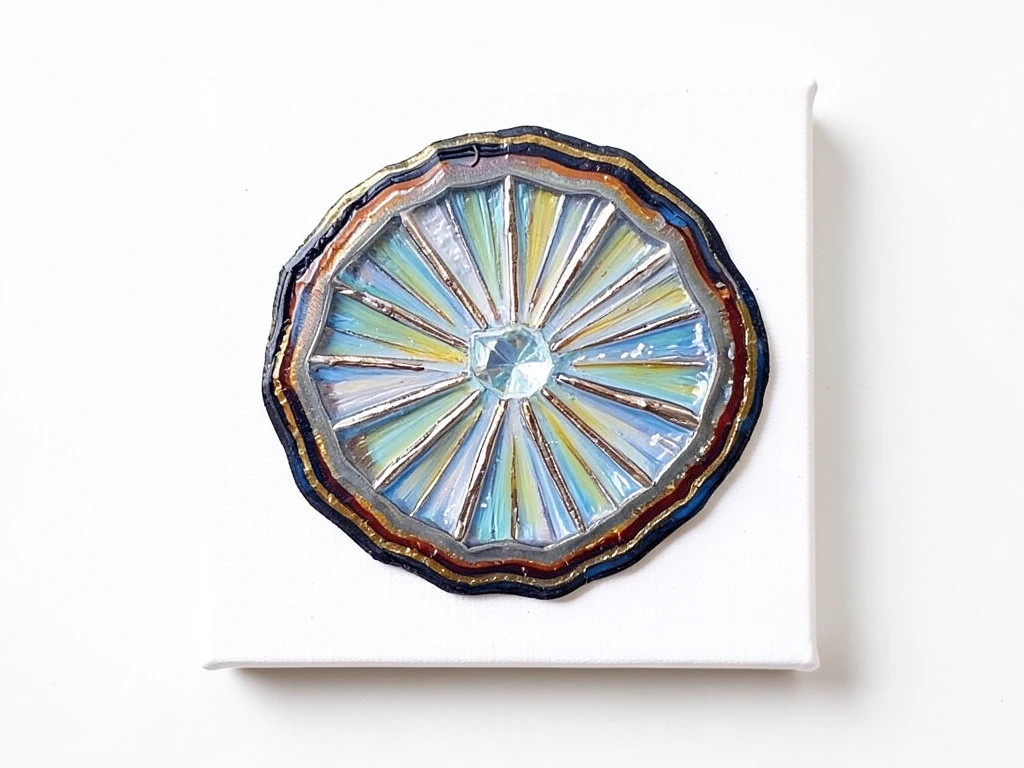 Geode design with crystal shapes painted on a wood slice