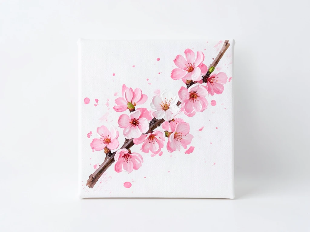 Impressionistic cherry blossom branch with soft pink and white flowers
