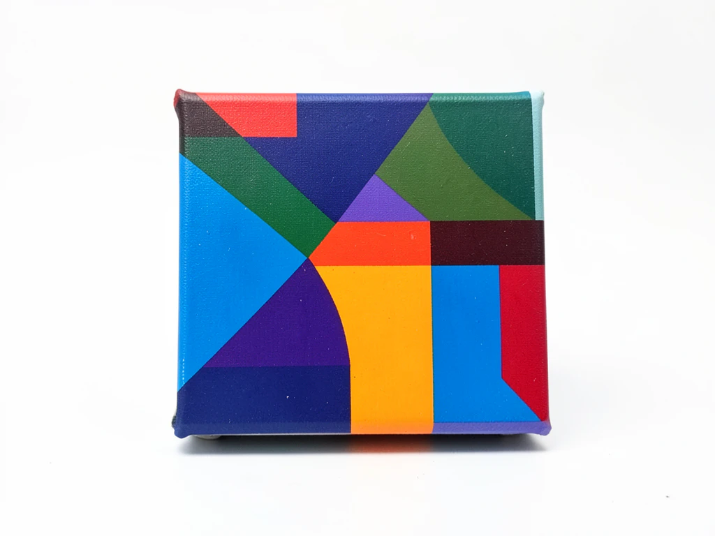 Modern color block painting with large rectangles of bold color on mini canvas