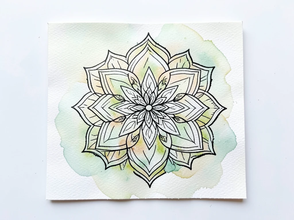 Mandala drawn with black Sharpie and filled with watercolor paint