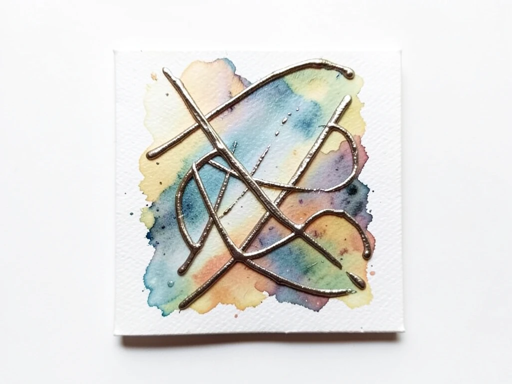 Abstract painting with patterns revealed through metallic wax resist technique
