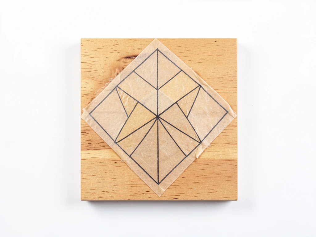 Geometric pattern painted on wood using washi tape as a stencil