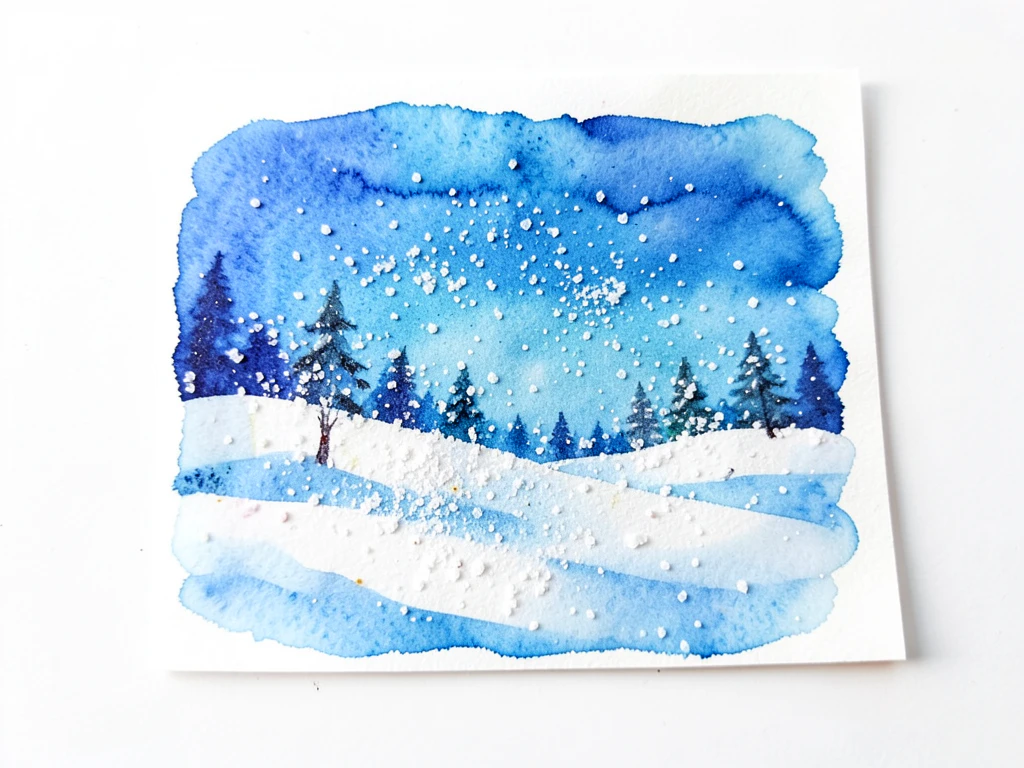 Winter landscape with salt crystal texture creating a frosty effect