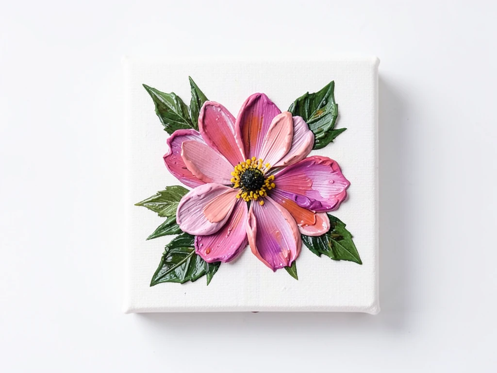 Floral painting created with thick palette knife strokes on a small canvas