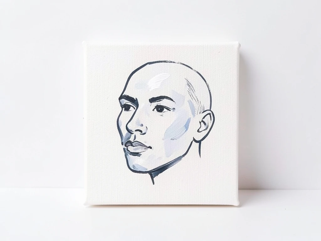 Abstract face profile painted with simple shapes and blended colors on mini canvas