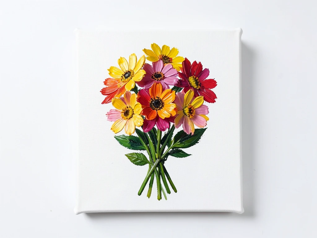 Bouquet of flowers created with single brushstroke petals in bright colors