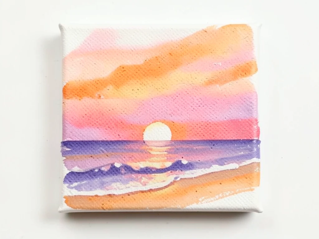 Miniature beach sunset with blended orange and yellow sky using a sponge