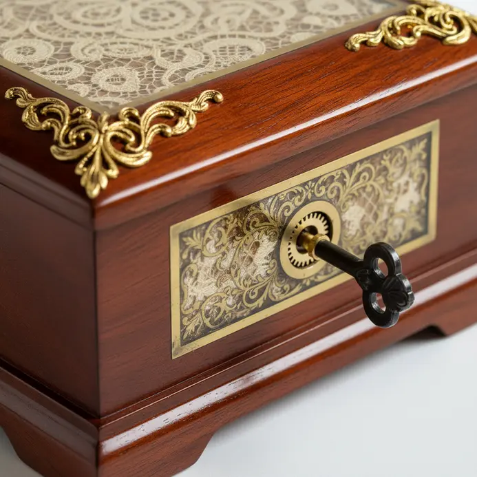 Refined art object blending Edwardian decorative arts with subtle mechanical parts