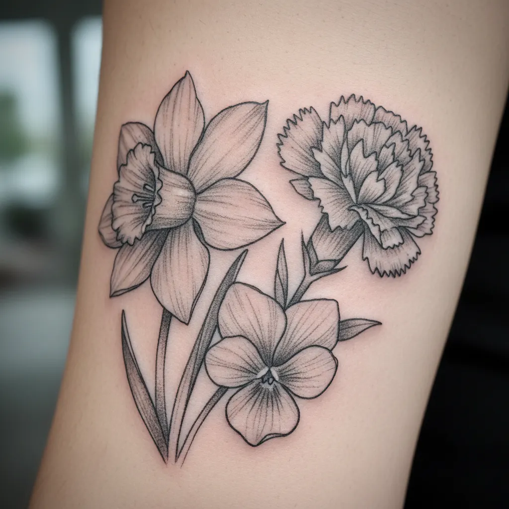Delicate birth flower tattoo 18
