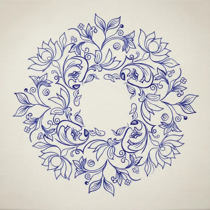 Continuous single black line floral swirls painted gracefully across a stark white canvas board.