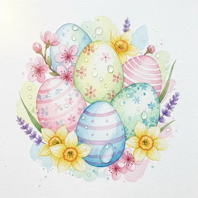 A single egg resting in a loose moss nest with visible twig-like watercolor strokes.