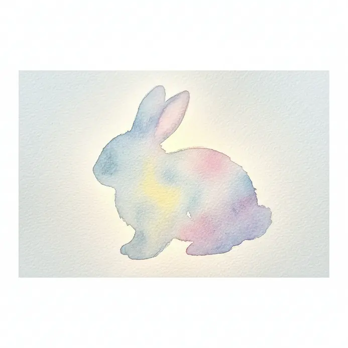 A bunny silhouette blocked in with soft watercolor edges on white paper.