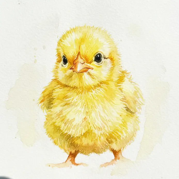A small yellow chick painted as a rounded shape with light feather texture marks.