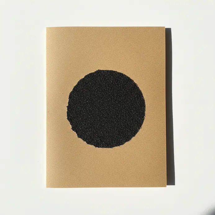 A folded card with a black sandpaper circle shaped like a charcoal grill attached to the front.