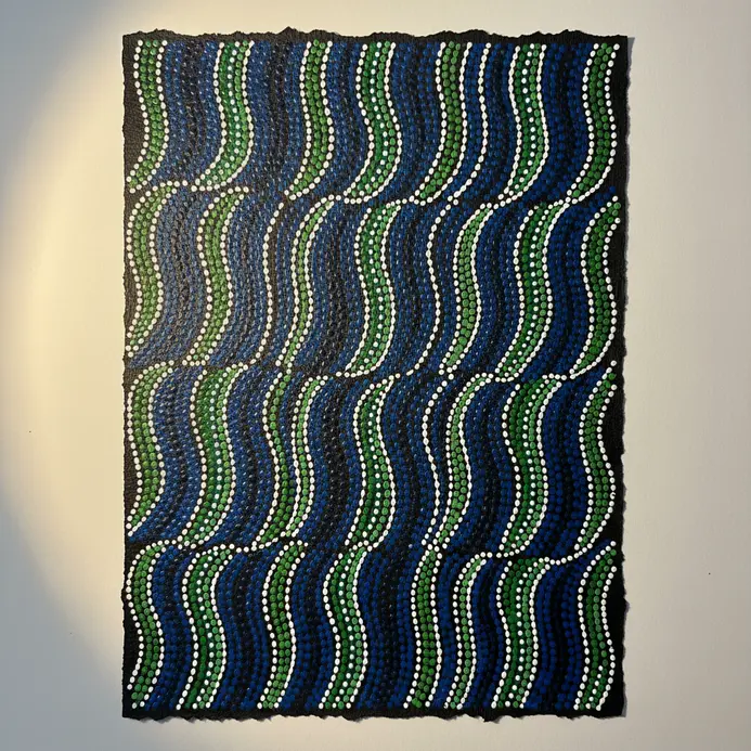 Smooth parallel wavy black lines flow completely across the main background area to create water motion.