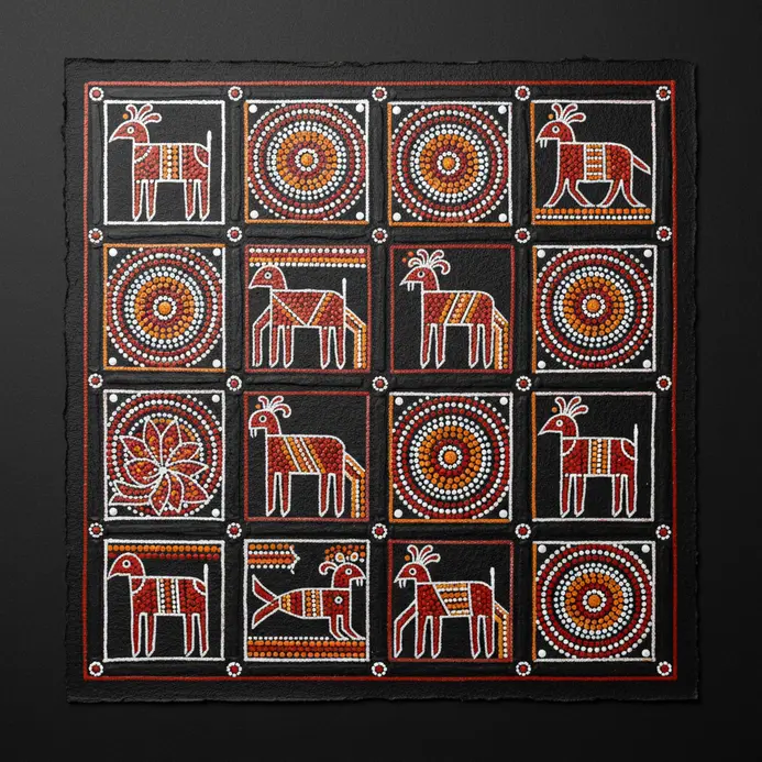 The primary structural border lines are darkened significantly with heavy ink to define the geometric framework.