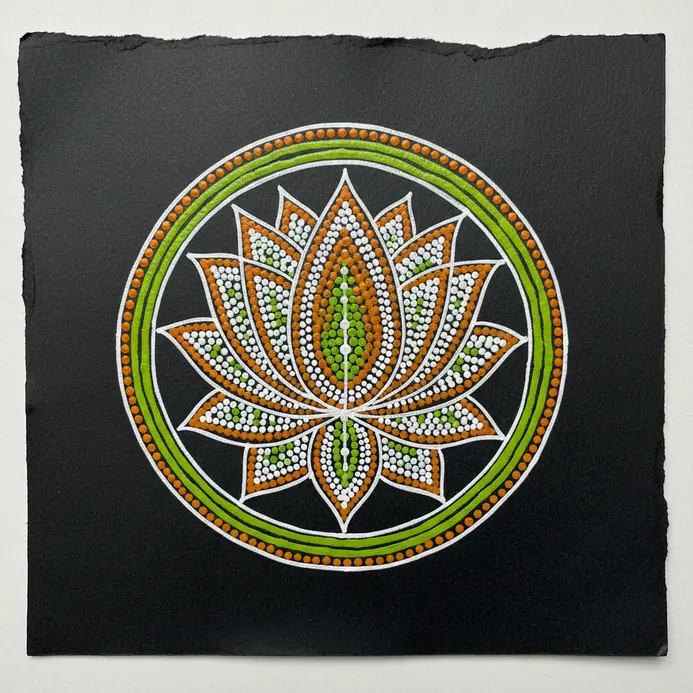 A secondary black ink line perfectly mirrors the original lotus silhouette to create a double border.