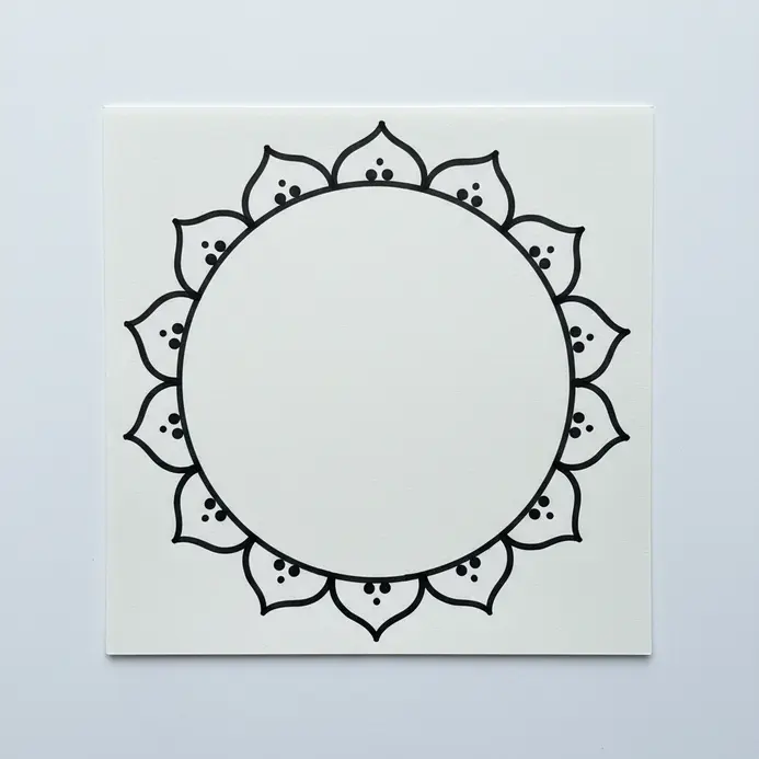 Fine-liner drawing of a traditional scalloped edge border with alternating curves and dots for framing.